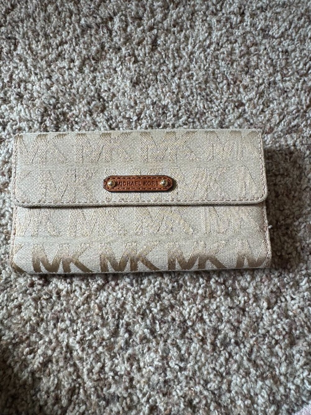 Michael Kors Austin Flat Continental Slim Jacquard MK Monogram Wallet - Like New